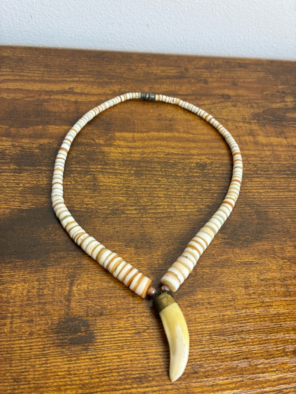 Vintage Beaded Necklace with Tusk Pendant